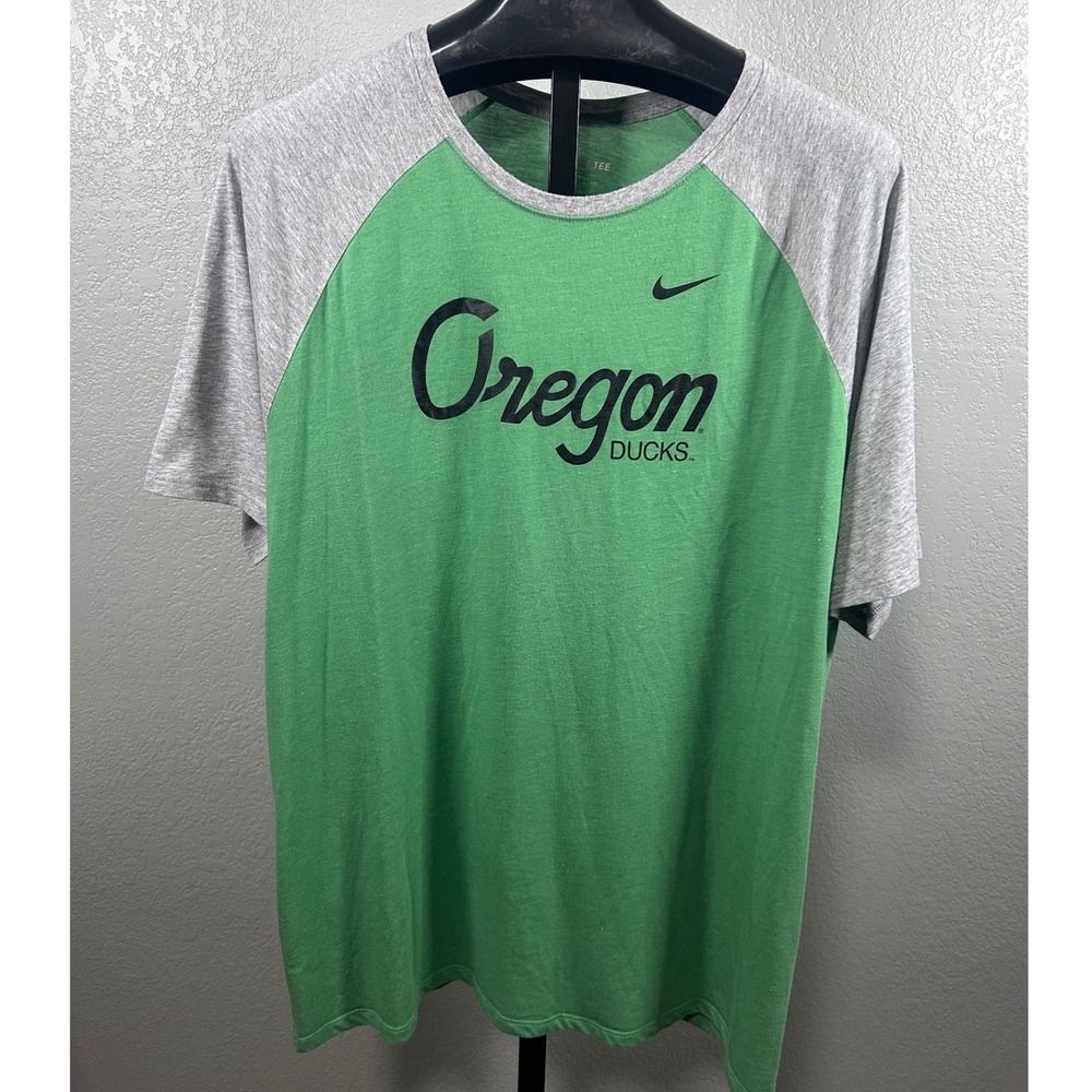 Nike Oregon Ducks Mens XXL Green Gray Raglan Tri-Blend T-Shirt SP17GRV